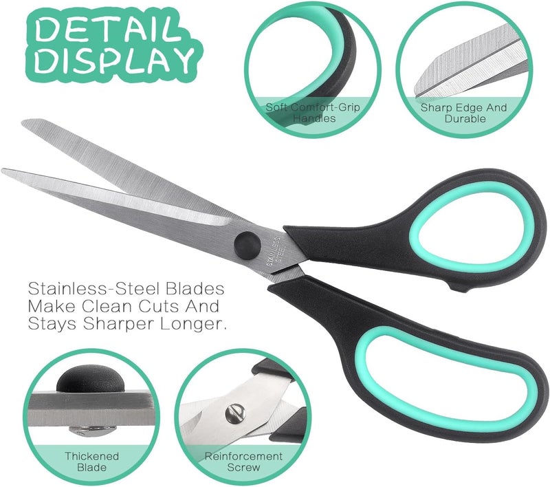 LONGKEY Scissors 8.5 Inch scissors all purpose Bulk Set of 3, Scissors for Office Home School Craft Supplies, Soft Comfort-Grip Right/Left Hand, Black - Image 3